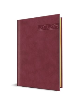 AGENDA DATATA RO A5, 352 PAGINI, COPERTA DIN PIELE SINTETICA, PREMIUM DELUXE TEANO, CULOARE BORDO, MARGINI FOLIO AURIU, 2026